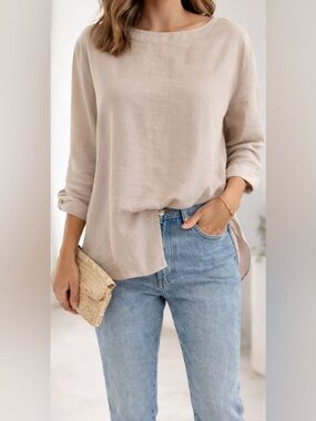 Zara Taupe Button-Up Blouse